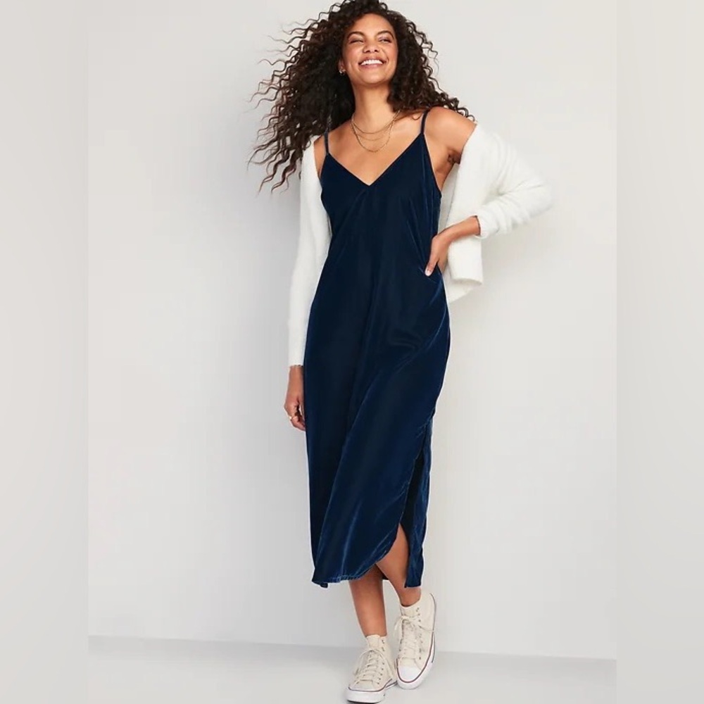 Old‎ Navy Royal Blue Velvet Midi Slip Dress